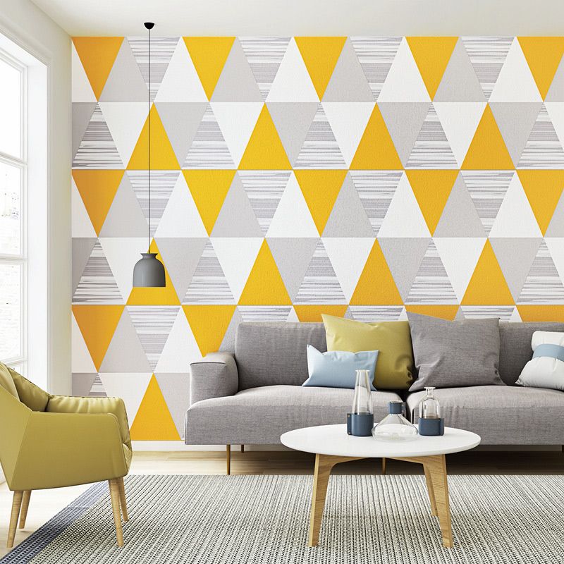 Triangle Pattern Wallpaper Modernist Non-Woven Material Wall Decor in Yellow for Living Room