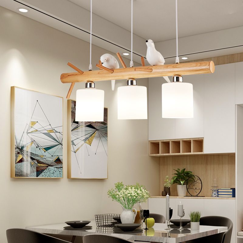 Luz de la isla colgante de cilindro de estilo moderno lámparas colgantes de vidrio blanco