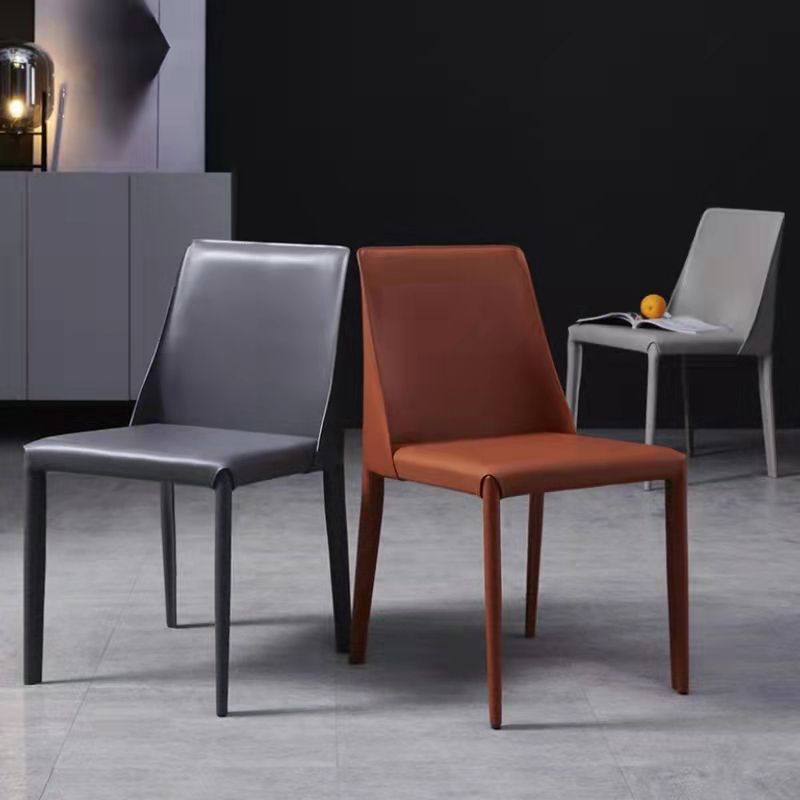 Minimalist Style Armless Solid Back Dining Side Chairs Leather Dining Chairs