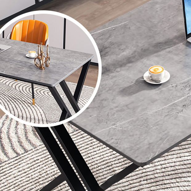 Modern Stone Top Dinette Set 1/2 Pieces Rectangle Dining Table Set in Grey