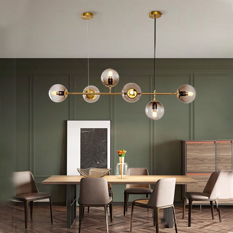 4 / 6 - Light Ceiling Pendant Fixture Metal and Glass Ball Shade Kitchen Island Light