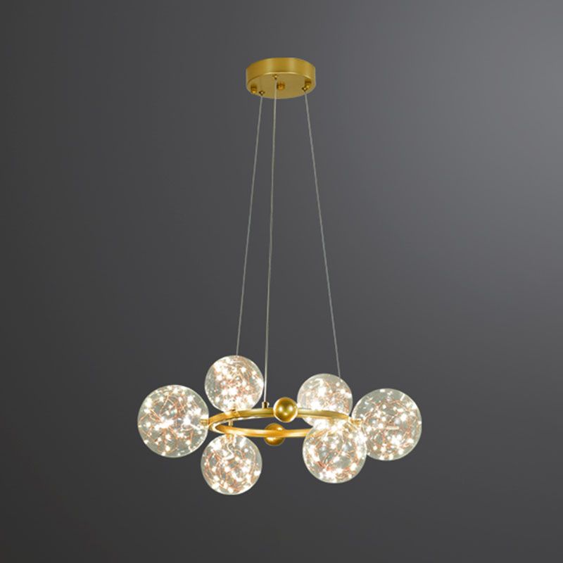 Lampadelliere in metallo ad anello Simple LAD SCHEDA SPENDANTE STARLE con tonalità in vetro trasparente globo