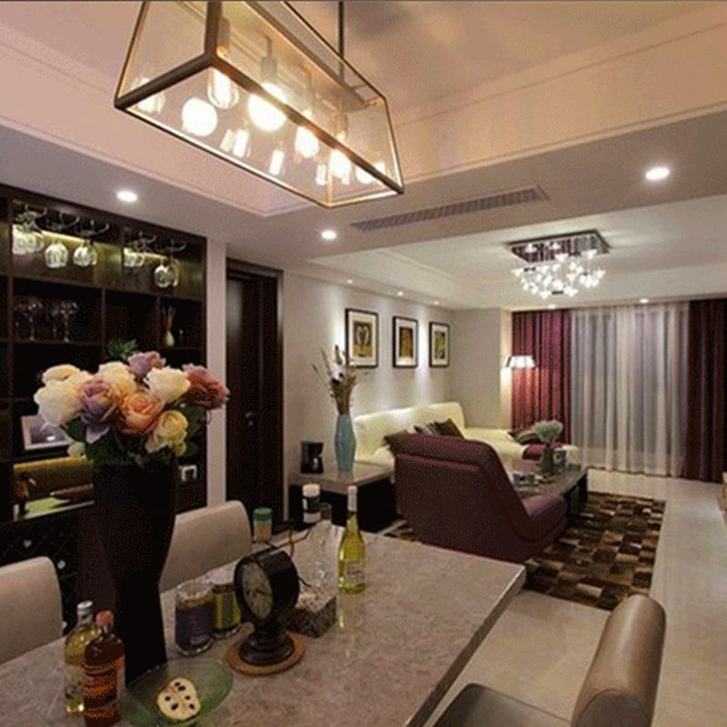 Industrial Style Island Pendant Glass 4 Light Island Light in Black for Restaurant