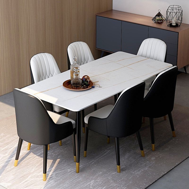 Modern Stone Rectangle Dining Table 4 Black Legs Table for Dining Room