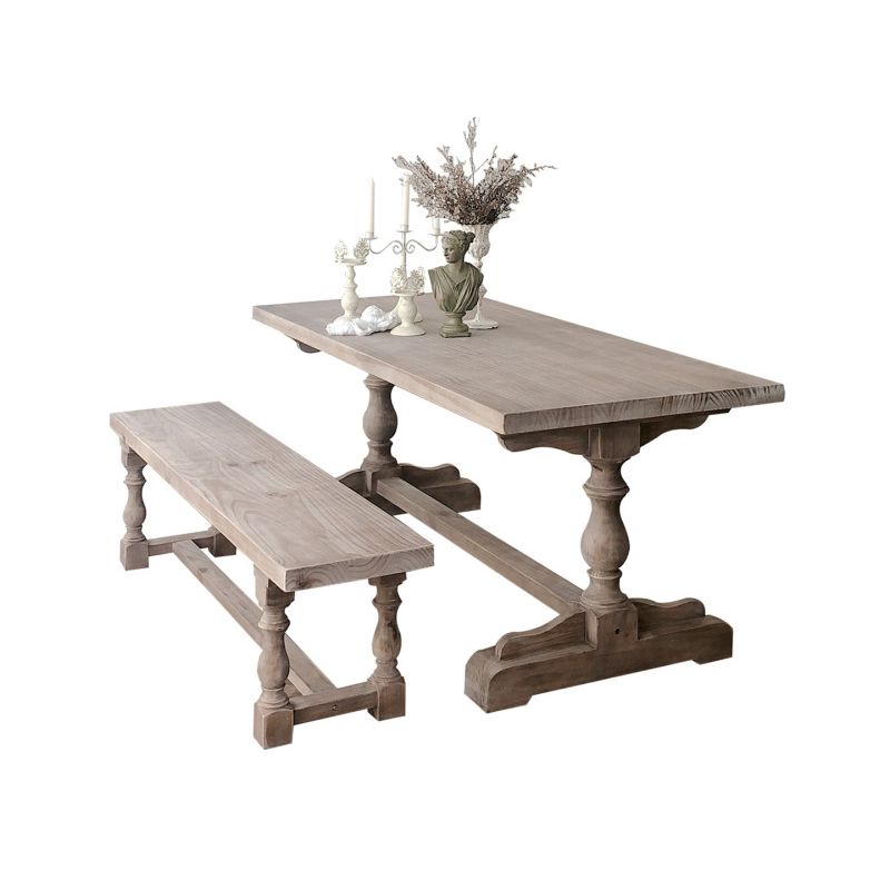 Solid Wood Dining Table Modern Rectangular Table with Trestle Base