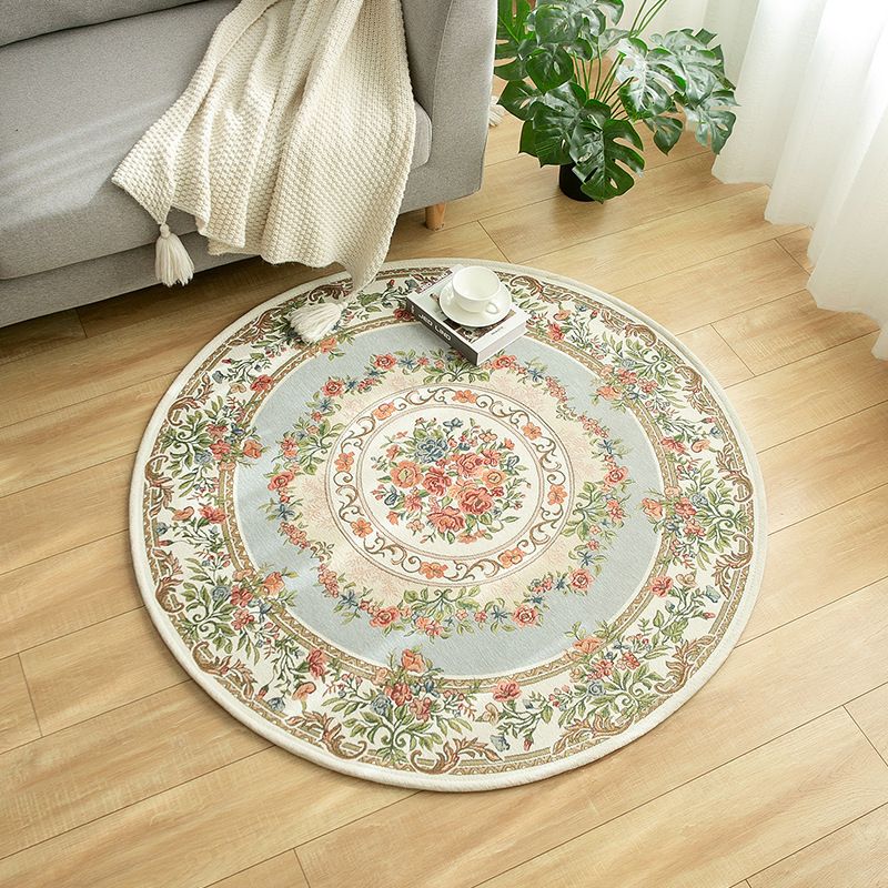 Green Traditional Rug Polyester Flowers Indoor Rug Washable Rug for Living Room