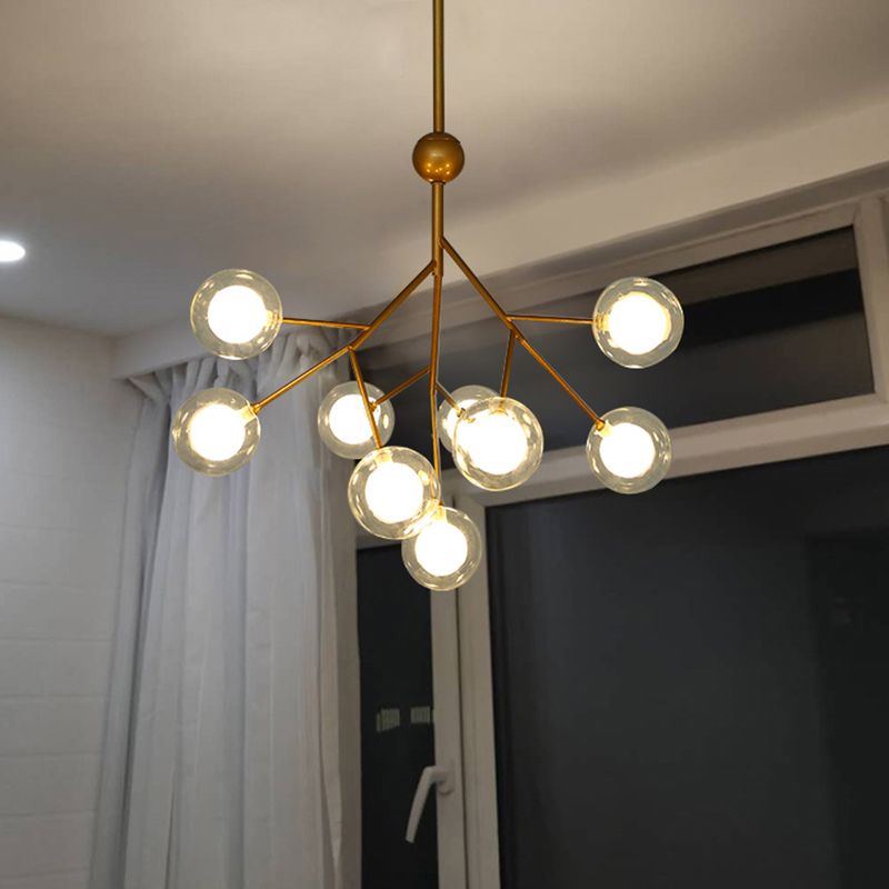 Simplicity 9 Heads Chandelier Tree Branch Suspension Light with Dual Ball Glass Shade