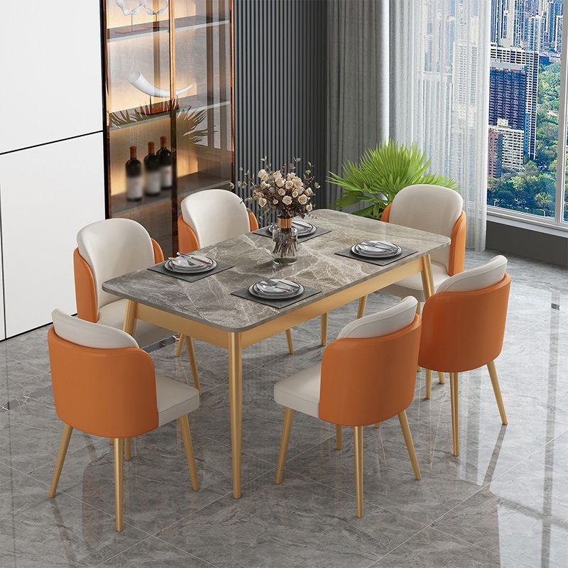 1/2/7 PCS Juego de comedor de glamour de metal con mesa de mesa rectangular