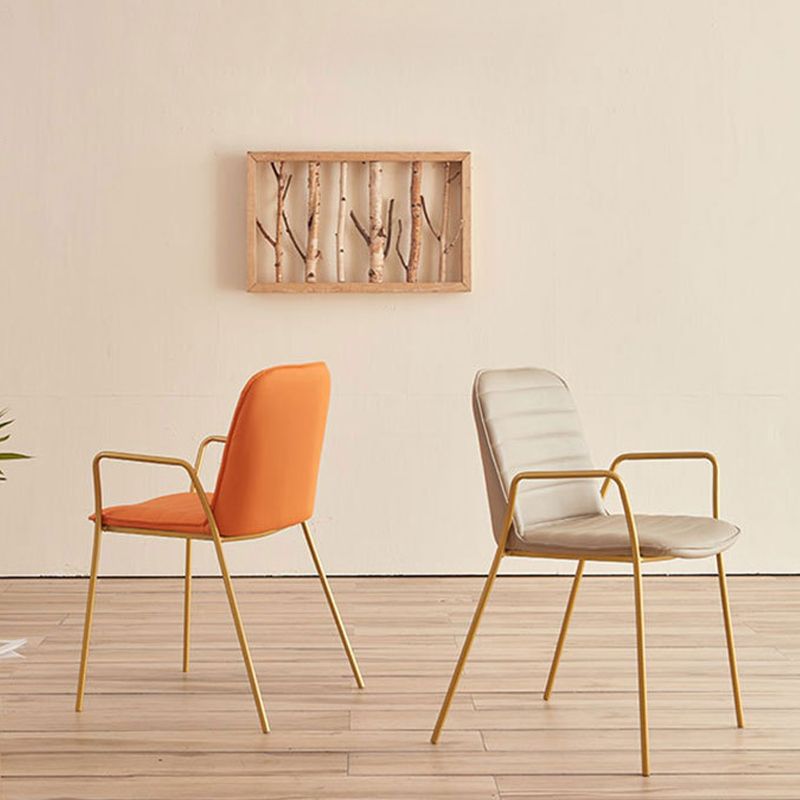 Glam Style Faux Leather Chair Arm Side Chairs with Metal Legs for Home Use