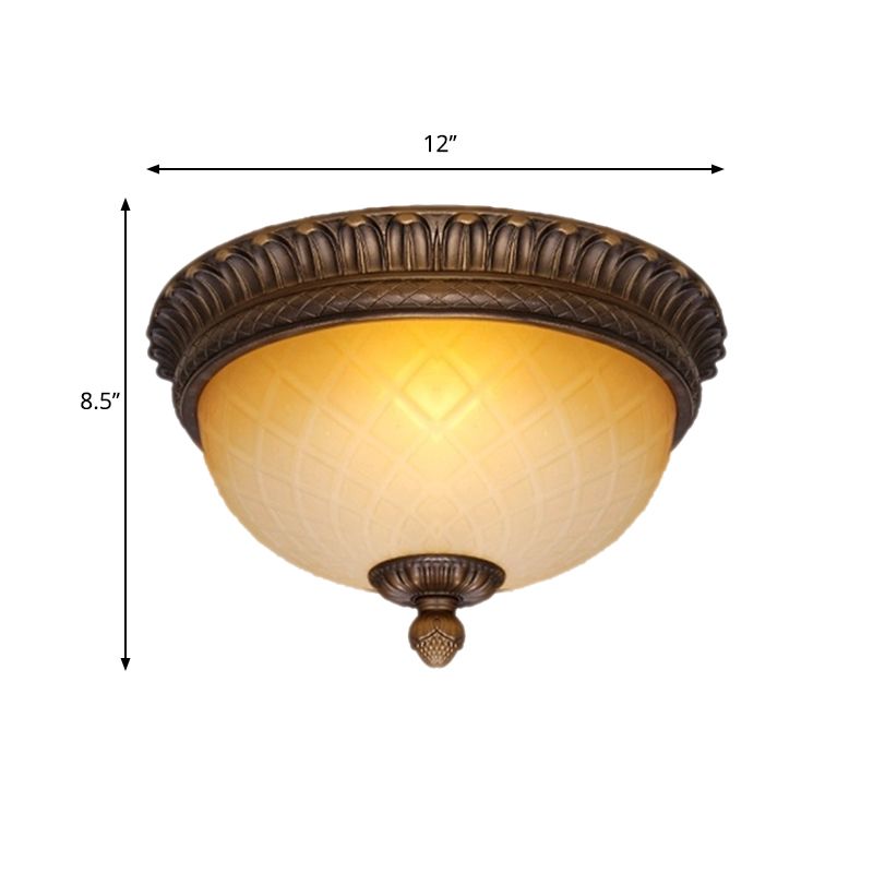 Lattice Glass Bowl Flush Mount Lamp Countryside 2 Bulbs Child Room Ceiling Flush in Coffee
