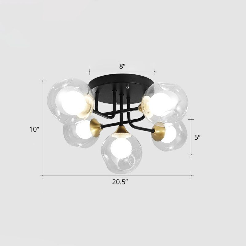 Clear and Frosted White Glass Ball Flushmount Modern Black Semi-Flush Mount Ceiling Light for Corridor