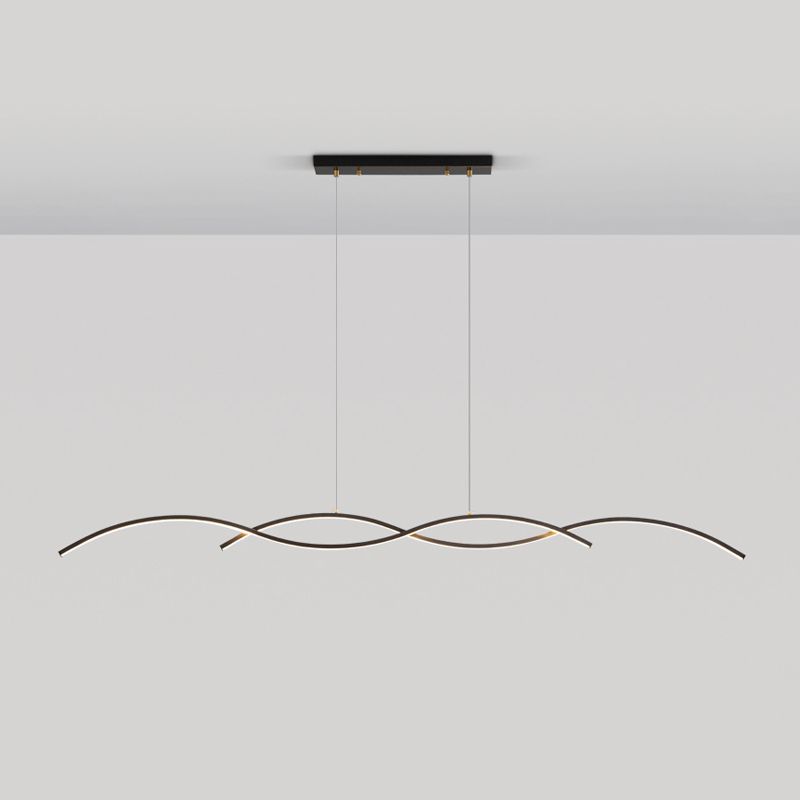 Minimalism LED Island Light Fixture Waves Copper Hanging Lamp for Dining Room