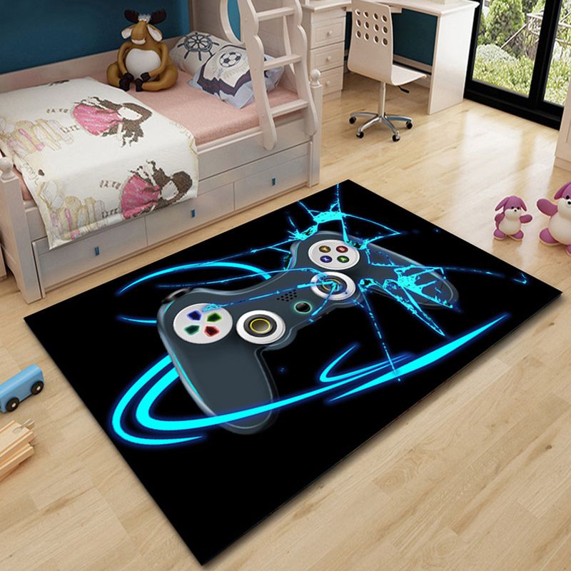 Black Polyester Carpet Leisure Game Pad Pattern Area Rug Stain Resistant Carpet for Home Decor