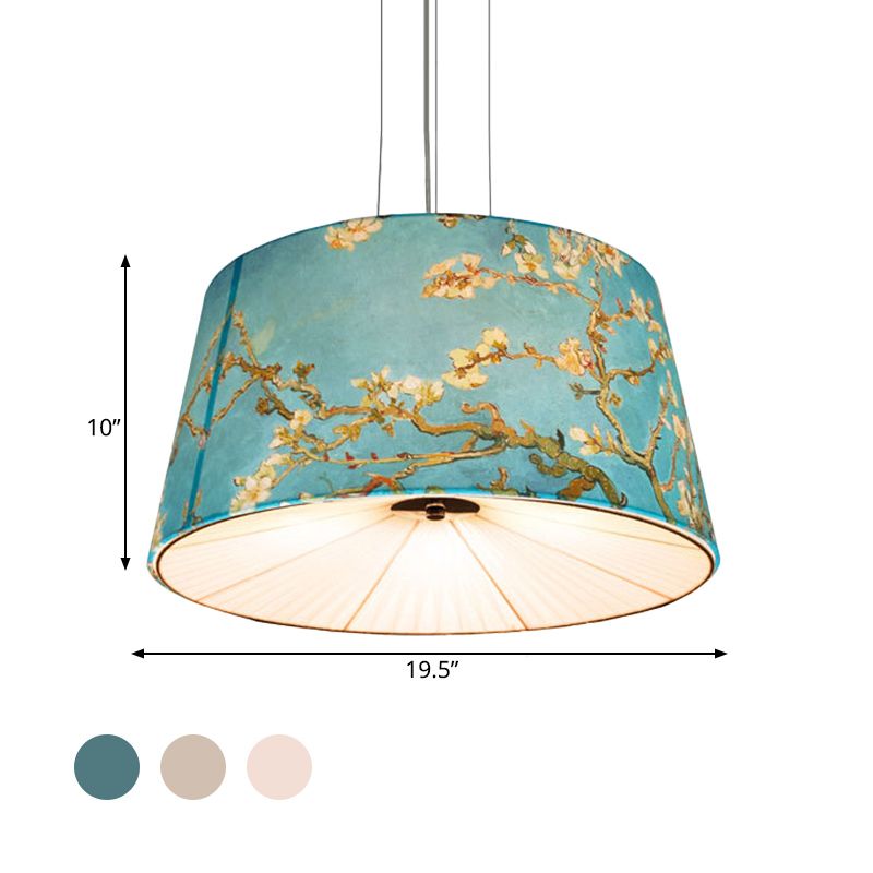 Tissu tambour pendant du lustre nordique 4 lumières suspension de salon en blanc / bleu / beige avec design d'abricot