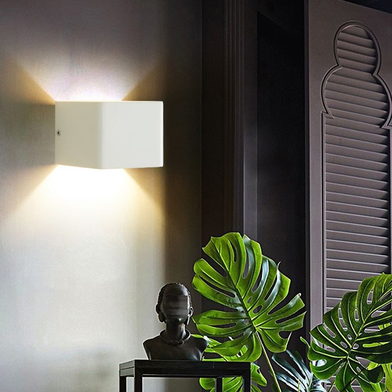 Square Wall Light Fixture Modern Metal 1 Light in Black/White