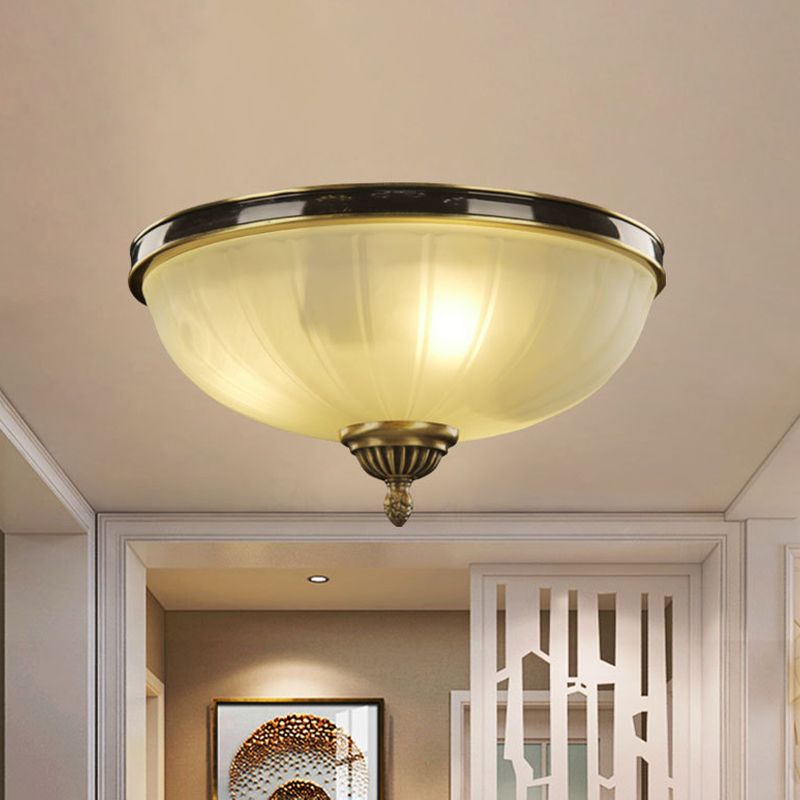 2 Lights Prismatic Glass Flushmount Traditionalism Black and Gold Dome Foyer Ceiling Light