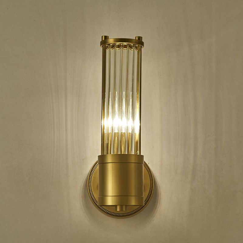 1 / 2 - Light Cylinder Wall Sconce in Gold and Clear Solid Brass and Glass Wall Light