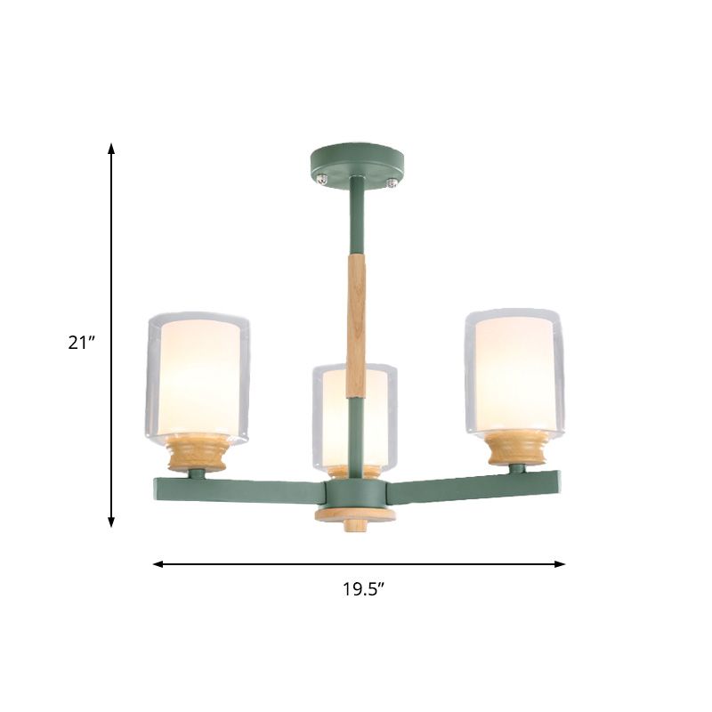Makkaronzylinder Kronleuchter Anhänger Leicht Milchglas 3/5/6 Lichter hängende Decke Licht in Rosa/Gelb/Grün für Wohnzimmer