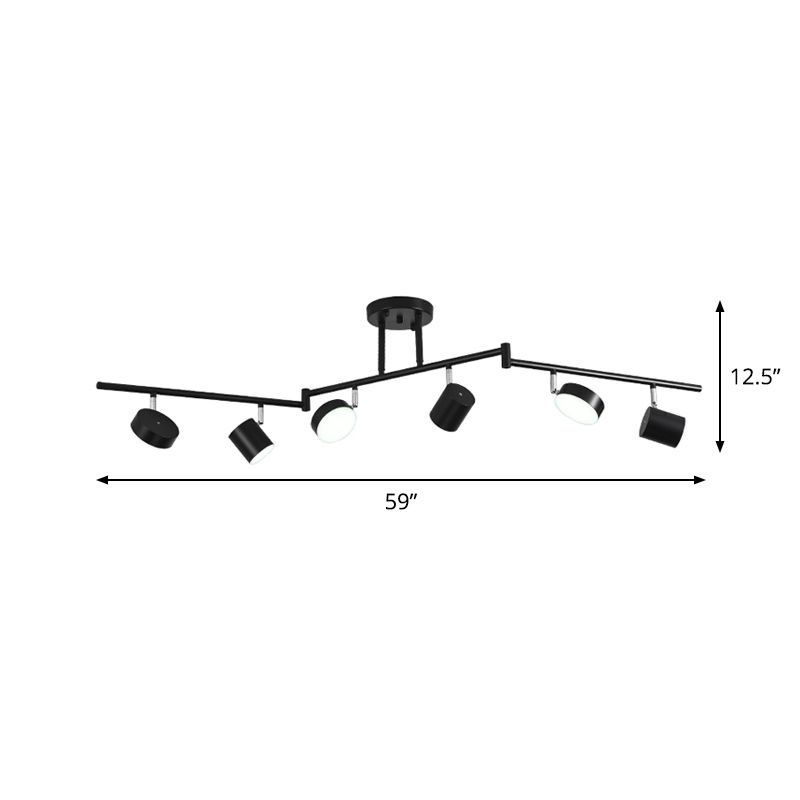 Metalen trommel Semi Mount Lighting Moderne stijl 6 Lichten LED -plafondarmatuur in zwart met lineair ontwerp