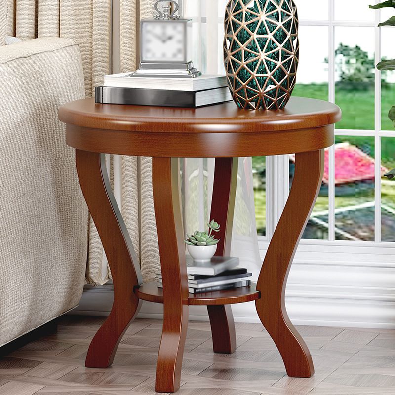 22.4" Tall 4 Legs End Table Solid Wood Round Side Table for Living Room
