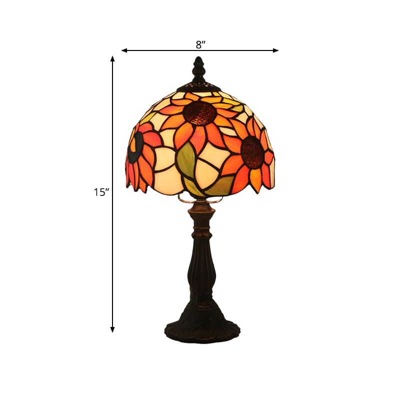 Sunflower Desk Light Baroque Hand Cut Glass 1 Light Bronze Finish Table Lighting with Domed Shade