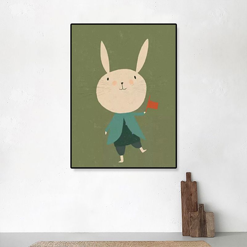 Cartoon Illustration Bunny Art Print Canvas Textured Pastel Wall Decor for Kids Room