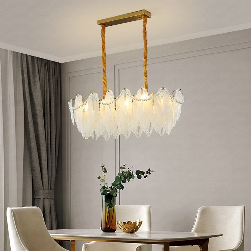 Modern Style Oval Shape Island Lights White Glass 8 Light Island Lighting in Gold