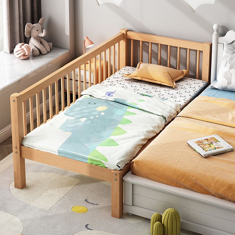 Farmhouse Beech Nursery Bed Solid Wood Baby Crib with Guardrails and Mattress