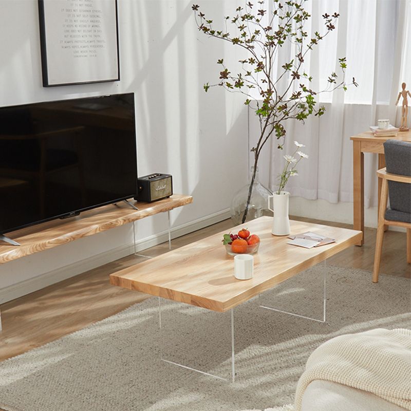 Scandinavian Rectangle Coffee Table with Solid Wood Top and 2 Acrylic Legs