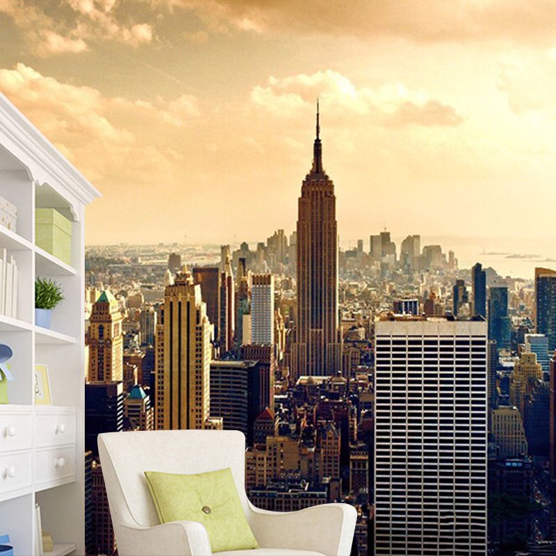 Décor mural extra large Bâtiment d’impression 3D de couleur foncée dans la ville Peinture murale à texture non tissée pour café, taille personnalisée disponible
