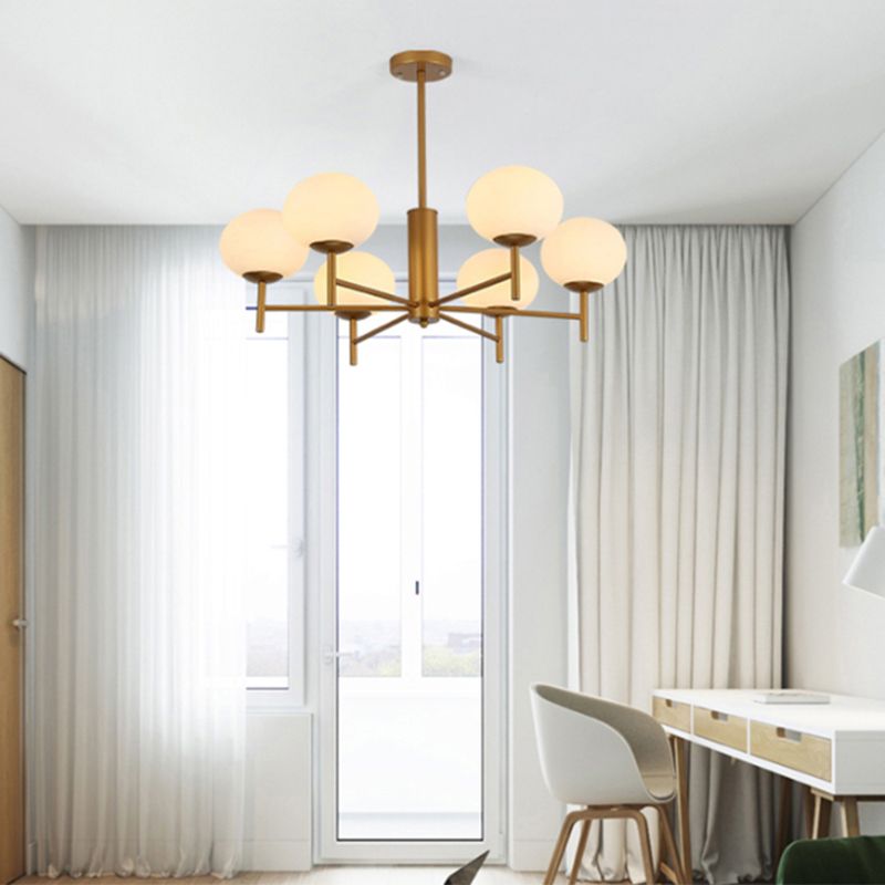 Oval Living Room Suspension Light Fixture Cream Glass Postmodern Ceiling Chandelier