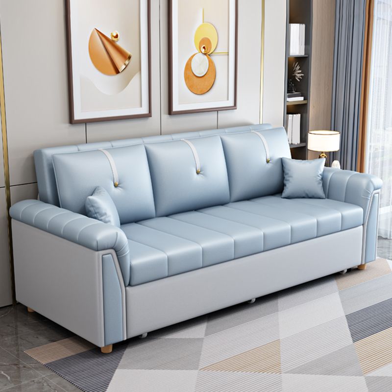 Square Arm Standard Couch Bed Contemporary Faux Leather Bed Sofa Couch