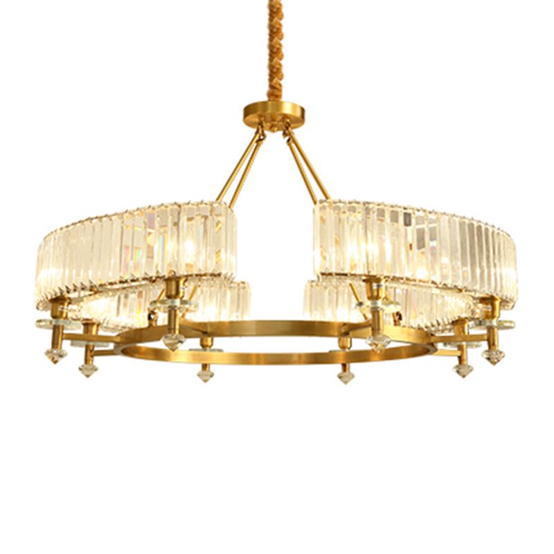 Iluminación de techo de bloque de cristal en forma de círculo lámpara de lámpara de oro posmoderna para sala de estar