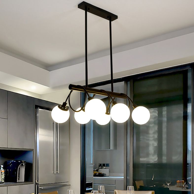 Glass Shaded Island Lighting Fixture Minimalist Style White Island Pendant Light