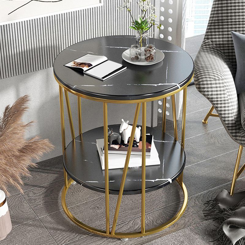 Glam Round Wooden Top End Table Steel Frame Sofa Side End Table for Living Room