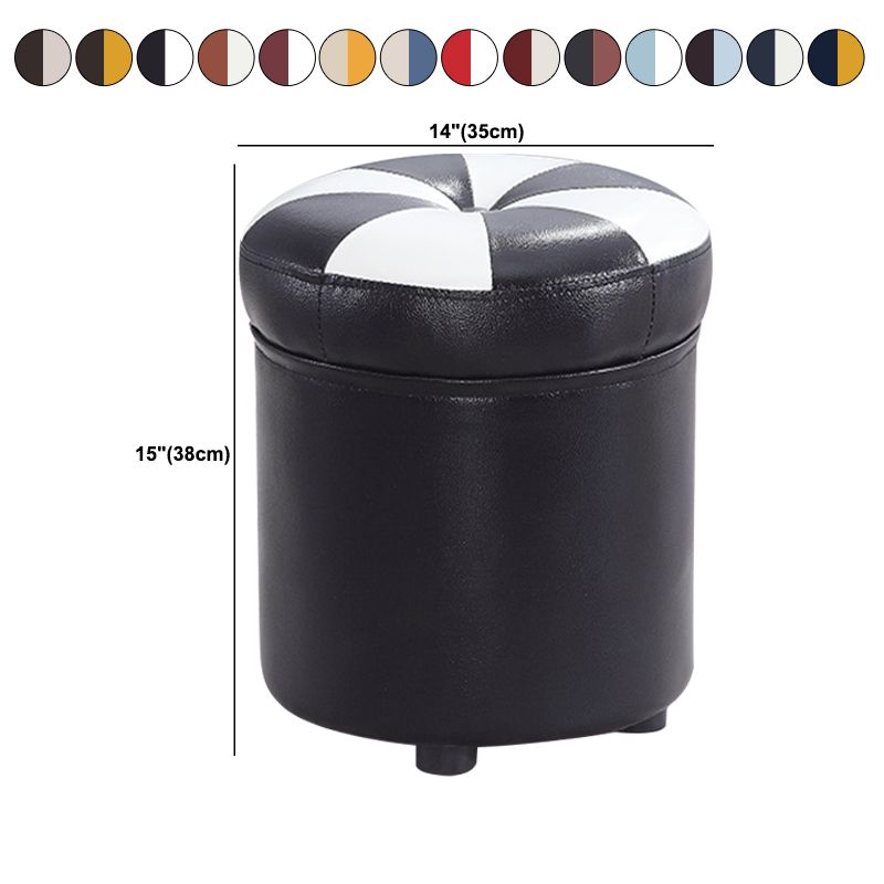 Modern Pouf Ottoman Faux Leather Tufted Geometric Printed Cylinder Shape Ottoman