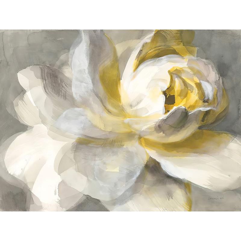Whole Illustration Retro Mural Wallpaper for Living Room with Blossoming Lotus Oil Painting in Yellow and White