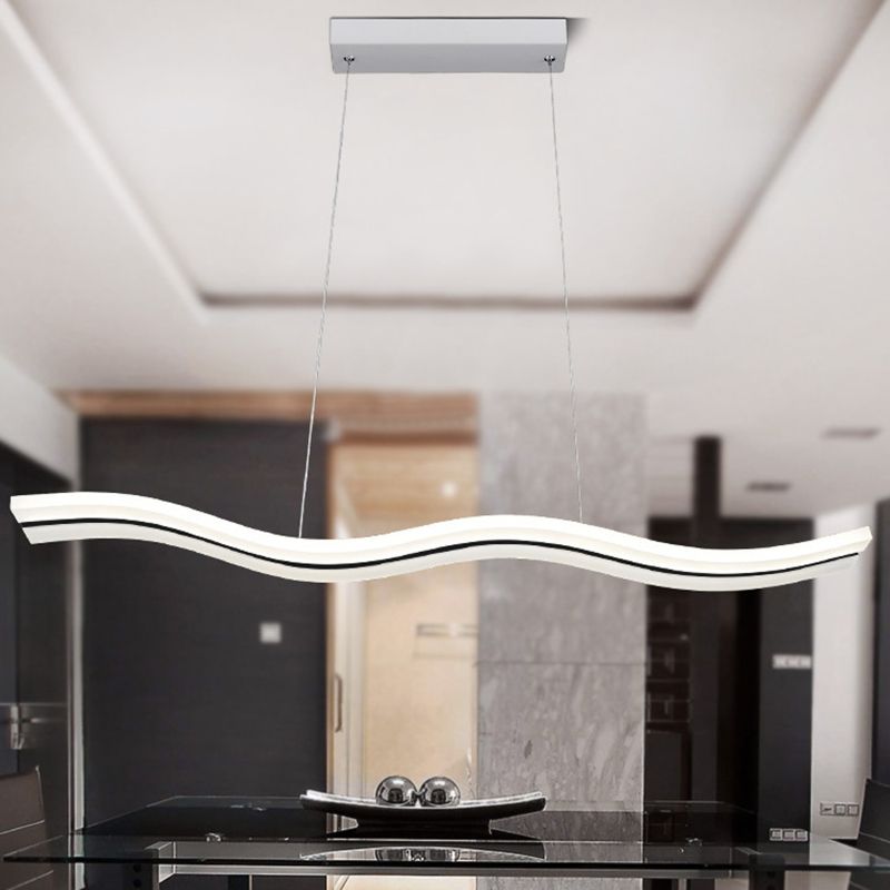 Minimalist Wave Island Pendant Light Acrylic Dinning Room LED Chandelier Lighting in White