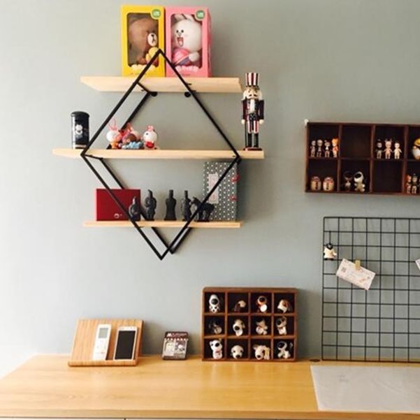 Floating Shelf Bookcase Wooden and Metal Book Shelf for Study Room