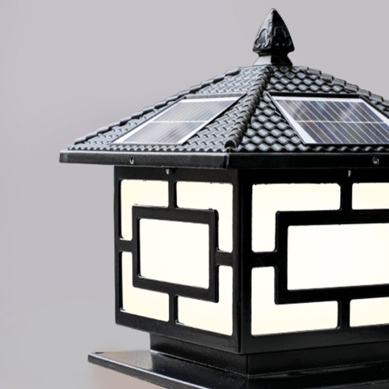Rectangle Shape Metal Outdoor Lamp Modern Style Single Light Solar Pillar Light