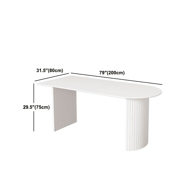 Free Form Sintered Stone Dining Table Modern White Furniture with Wood Double Pedestal