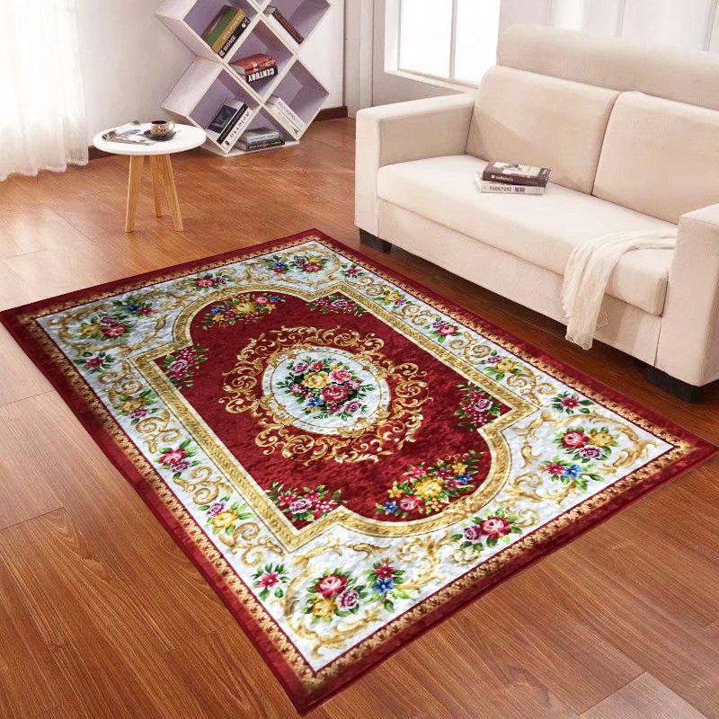 Blue Traditional Area Carpet Medallion Pattern Polyester Area Rug Anti-Slip Rug for Home Decor