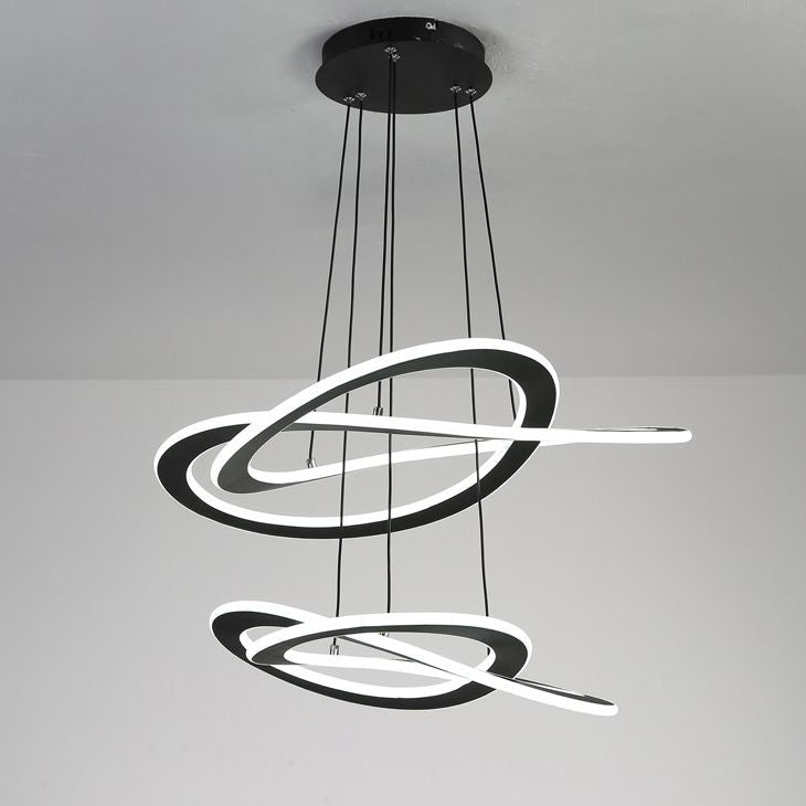 Twisting Metal Chandelier Lighting Fixture Modern LED Black Chandelier Lamp for Living Room