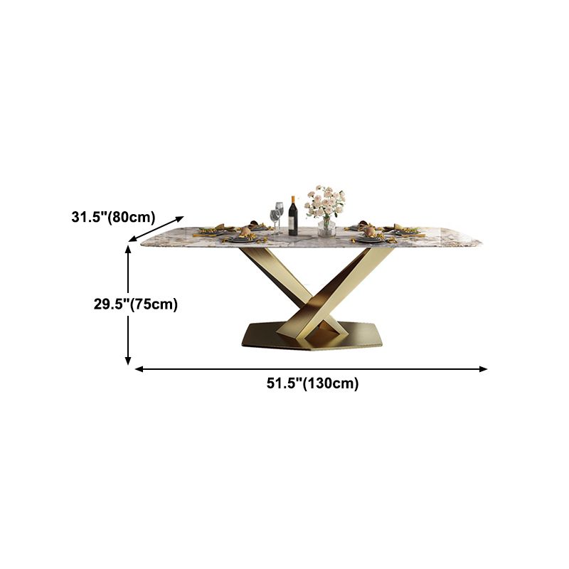 Sintered Stone Top Table for Restaurant Luxury Rectangle Table with Gold Metal Pedestal