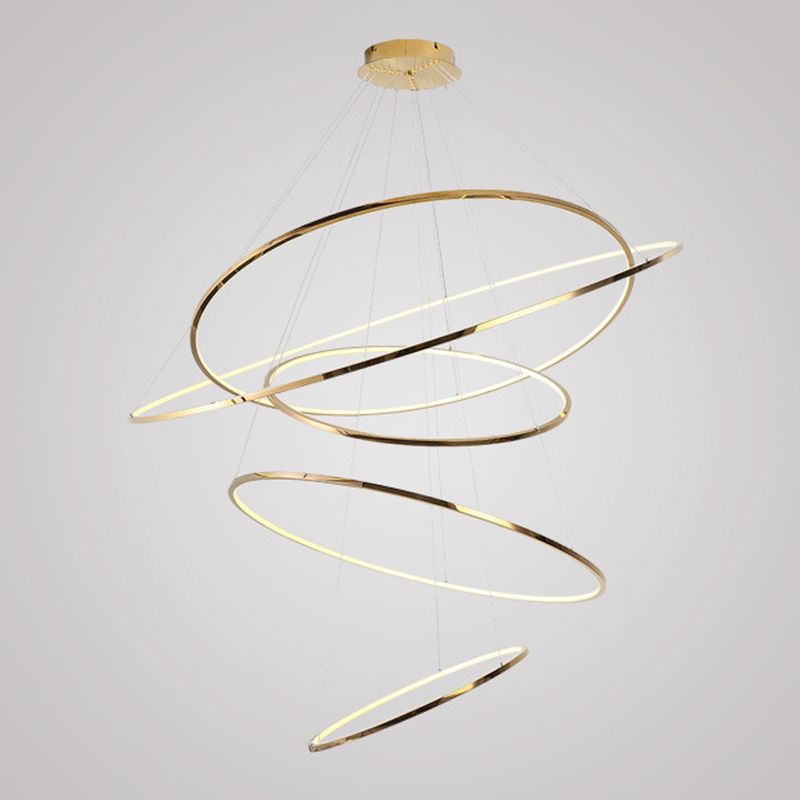 Multi Layer Round Shade Hanging Light Modern Style Metal Pendant Light in Gold