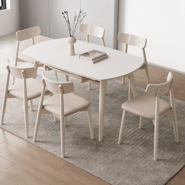 Round Extendable Dining Table Modern White Stone Tabletop with Double Drop Leaf
