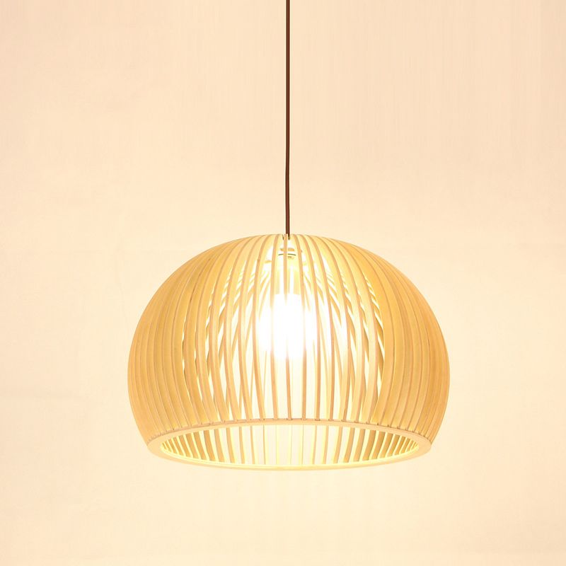 Shaded Dining Room Pendant Light Wood Single-Bulb Contemporary Suspension Light Fixture