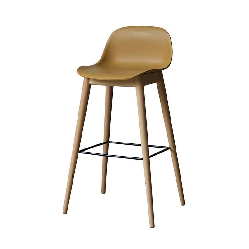 Taburetes de madera escandinavos para mostrador, taburetes de bar de plástico con respaldo bajo y reposapiés