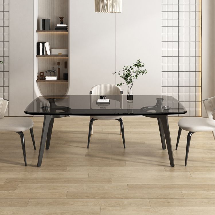 Rectangular Dining Table Modern Glass Tabletop with Metal Legs