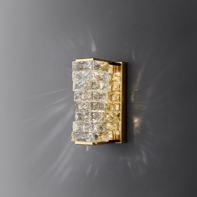 Metal Modern Wall Sconce Geometric Shape Wall Light with Crystal Shade for Study